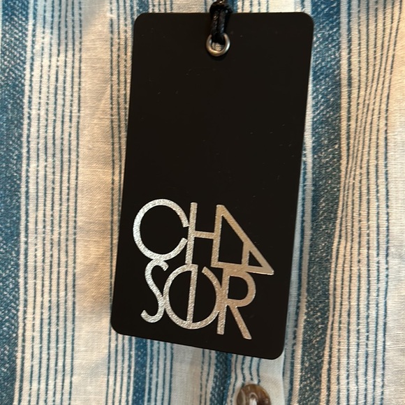 NWT, Chaser, women’s Beachy striped linen button down shirt, collared, LS - Picture 6 of 11